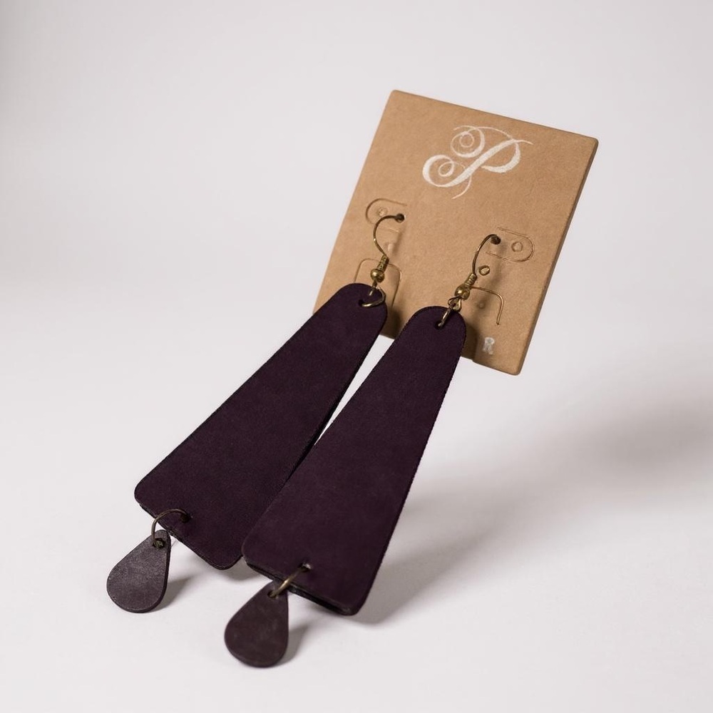 ❄️ Plunder | HADDIE EARRINGS- LEATHER PURPLE SHAPES 4.25"